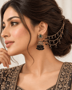 Traditional Sahara Jhumka Earrings with Triple Layered Hair Chains