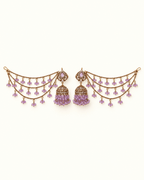 Traditional Sahara Jhumka Earrings with Triple Layered Hair Chains