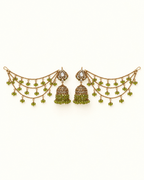 Traditional Sahara Jhumka Earrings with Triple Layered Hair Chains
