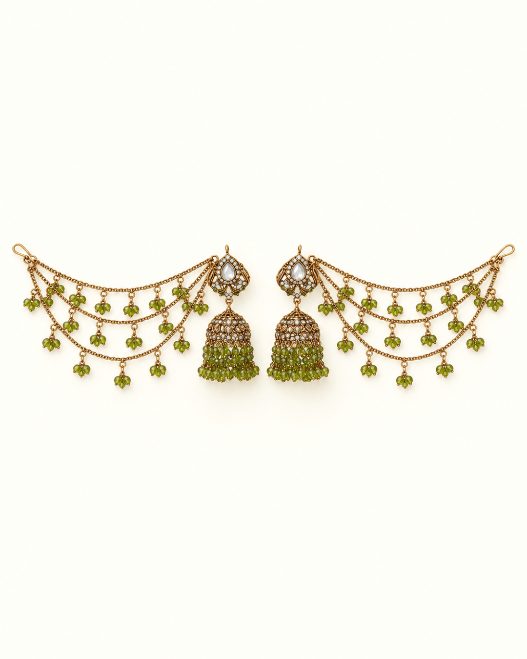 Traditional Sahara Jhumka Earrings with Triple Layered Hair Chains