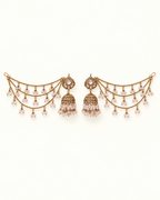 Traditional Sahara Jhumka Earrings with Triple Layered Hair Chains