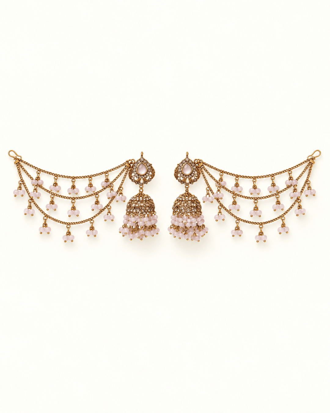 Traditional Sahara Jhumka Earrings with Triple Layered Hair Chains