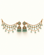 Traditional Sahara Jhumka Earrings with Triple Layered Hair Chains