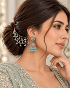 Traditional Sahara Jhumka Earrings with Triple Layered Hair Chains