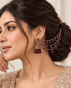 Traditional Sahara Jhumka Earrings with Triple Layered Hair Chains