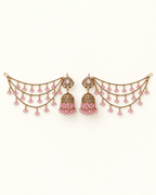 Traditional Sahara Jhumka Earrings with Triple Layered Hair Chains