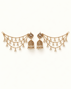 Traditional Sahara Jhumka Earrings with Triple Layered Hair Chains