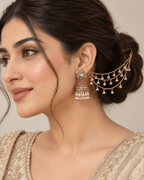 Traditional Sahara Jhumka Earrings with Triple Layered Hair Chains