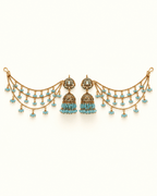 Traditional Sahara Jhumka Earrings with Triple Layered Hair Chains