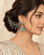 Traditional Sahara Jhumka Earrings with Triple Layered Hair Chains