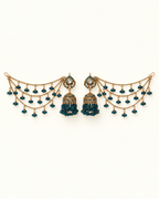 Traditional Sahara Jhumka Earrings with Triple Layered Hair Chains