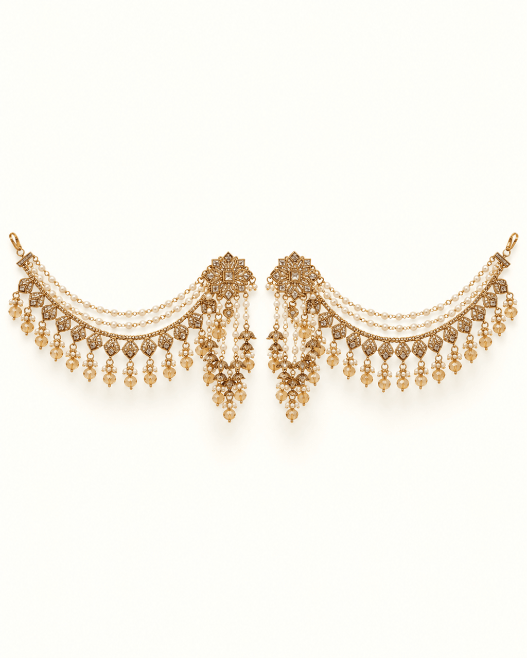 Royal Floral Sahara Earrings with Layered Hair Chains