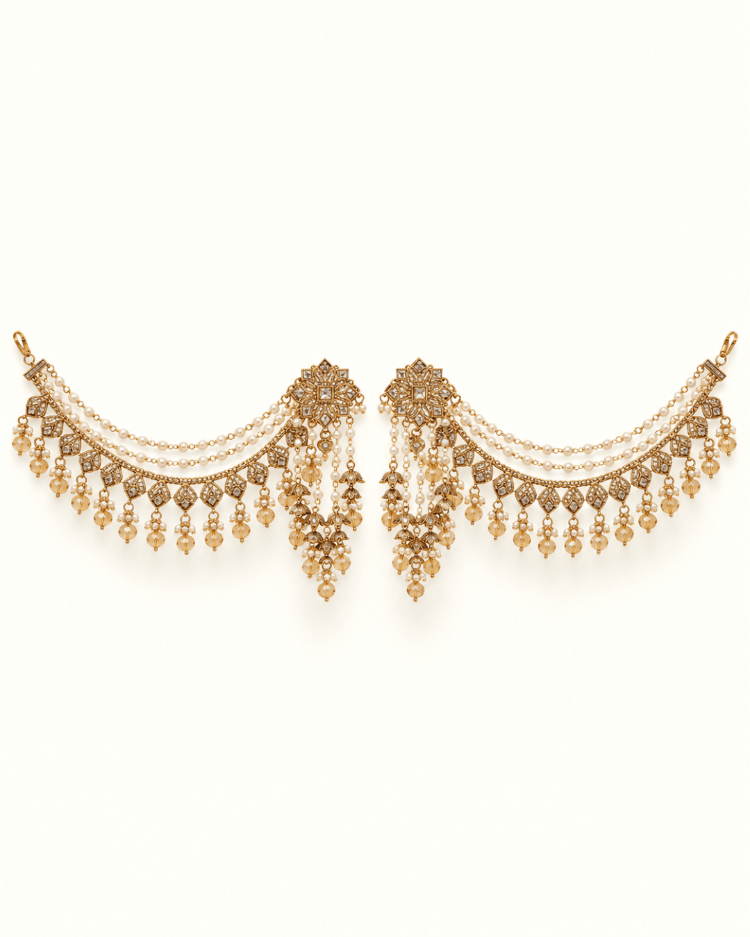 Royal Floral Sahara Earrings with Layered Hair Chains