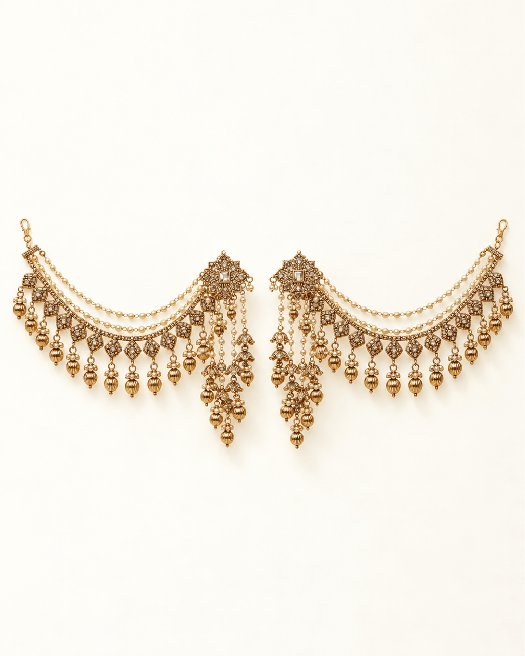 Royal Floral Sahara Earrings with Layered Hair Chains