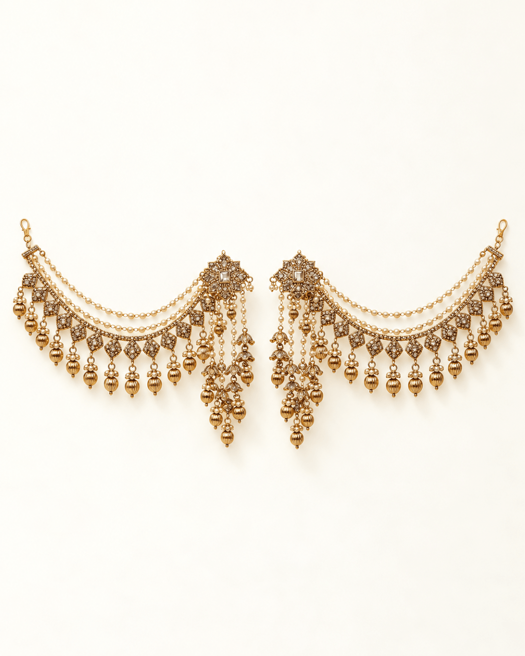Royal Floral Sahara Earrings with Layered Hair Chains
