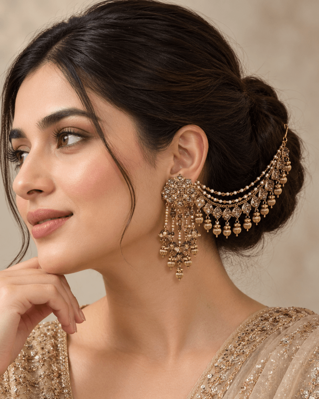 Royal Floral Sahara Earrings with Layered Hair Chains