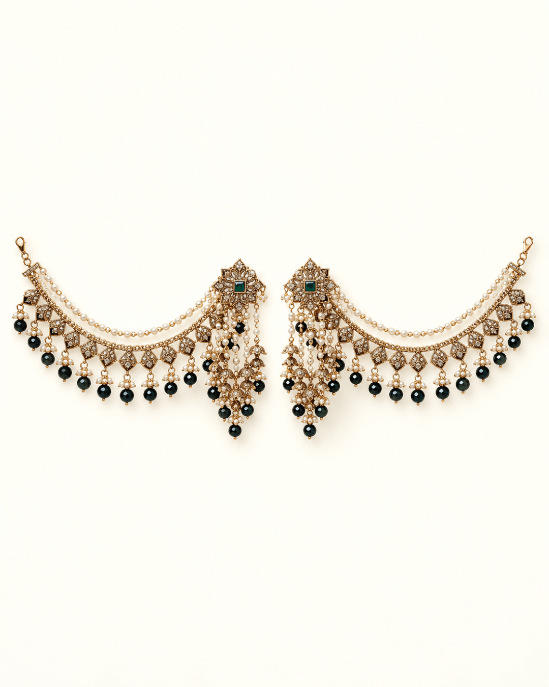 Royal Floral Sahara Earrings with Layered Hair Chains