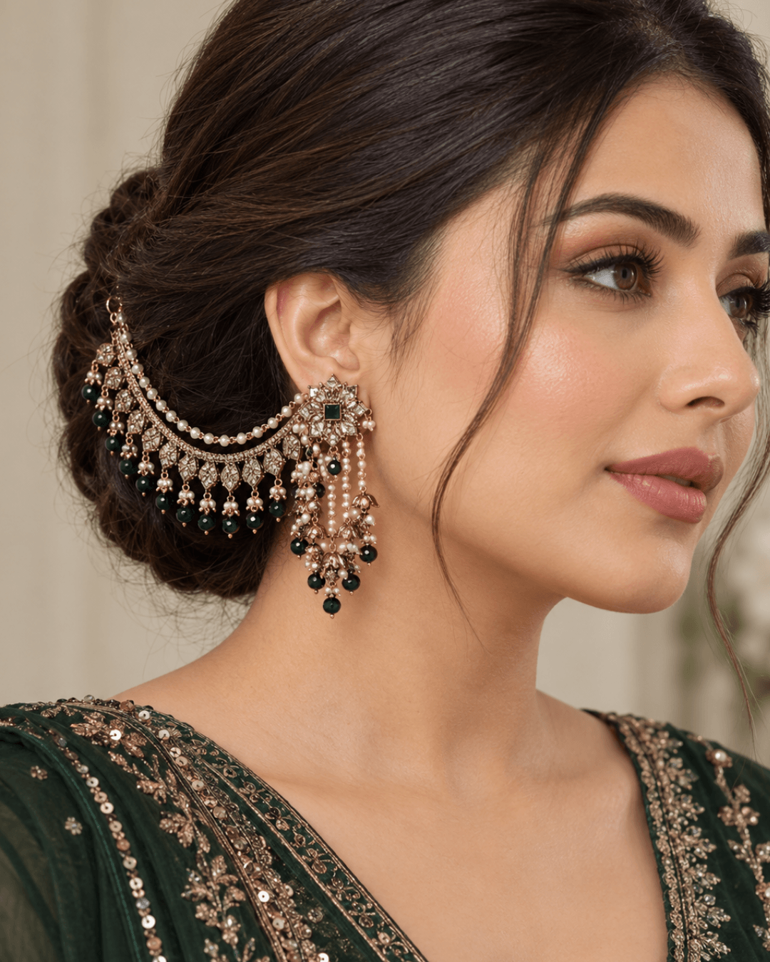 Royal Floral Sahara Earrings with Layered Hair Chains