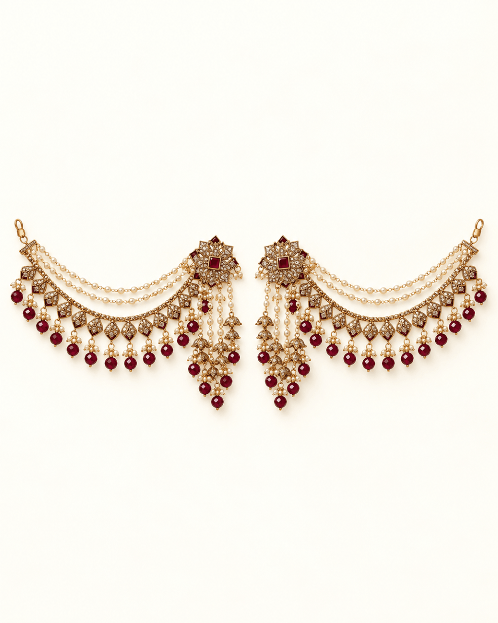 Royal Floral Sahara Earrings with Layered Hair Chains