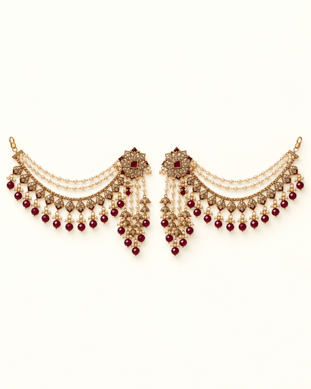 Royal Floral Sahara Earrings with Layered Hair Chains