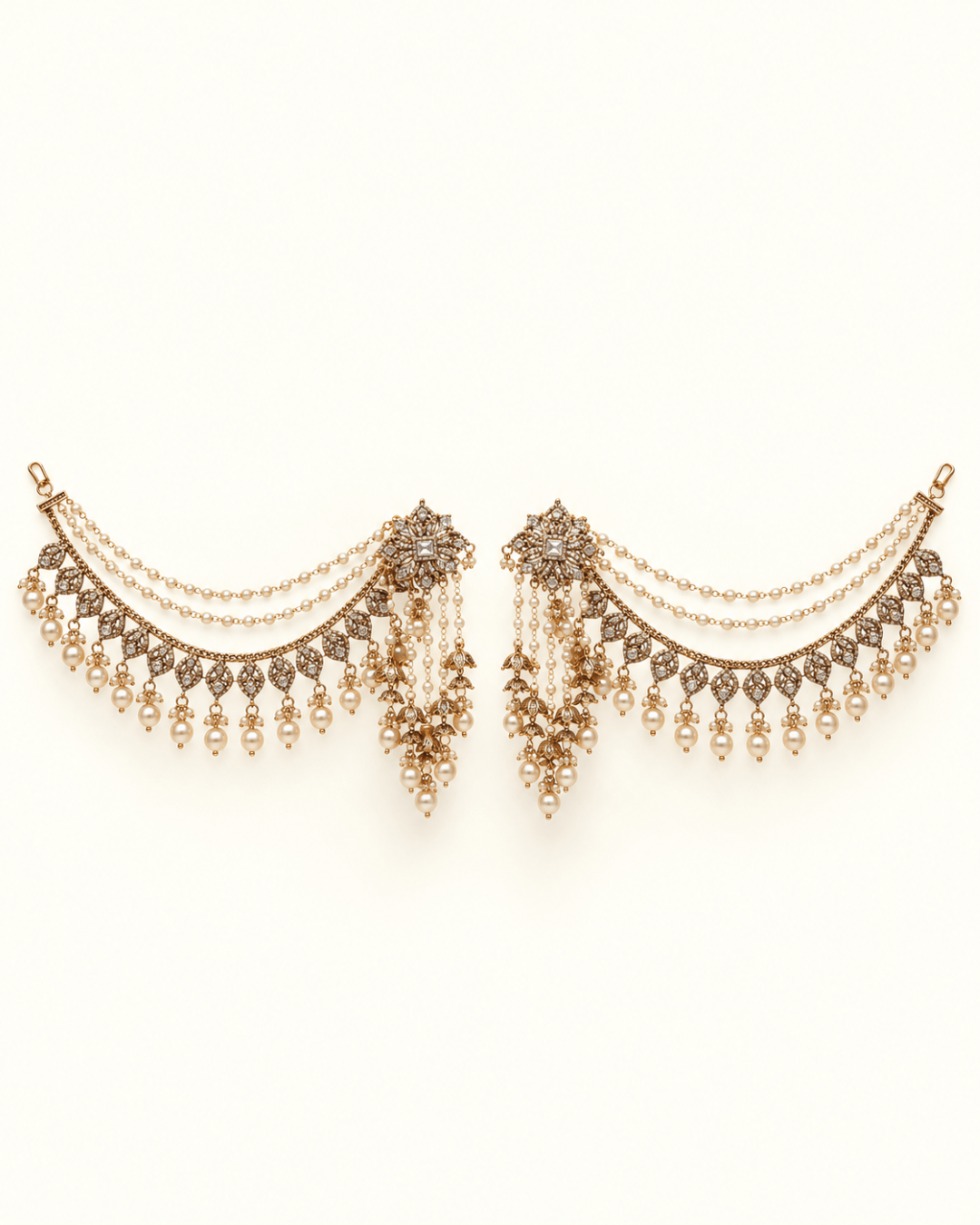 Royal Floral Sahara Earrings with Layered Hair Chains