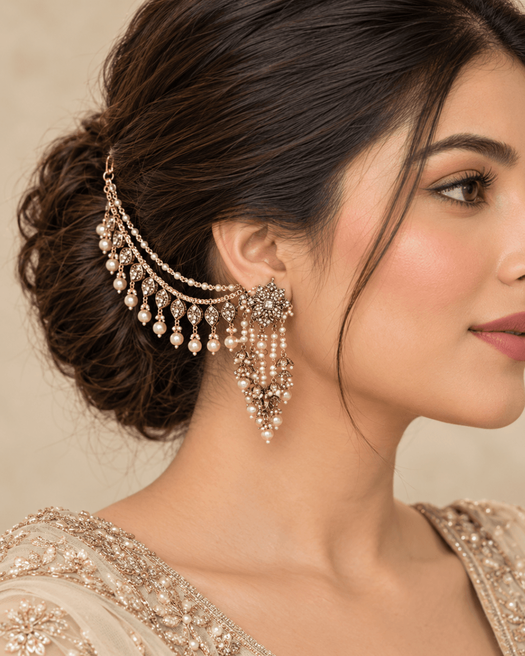 Royal Floral Sahara Earrings with Layered Hair Chains