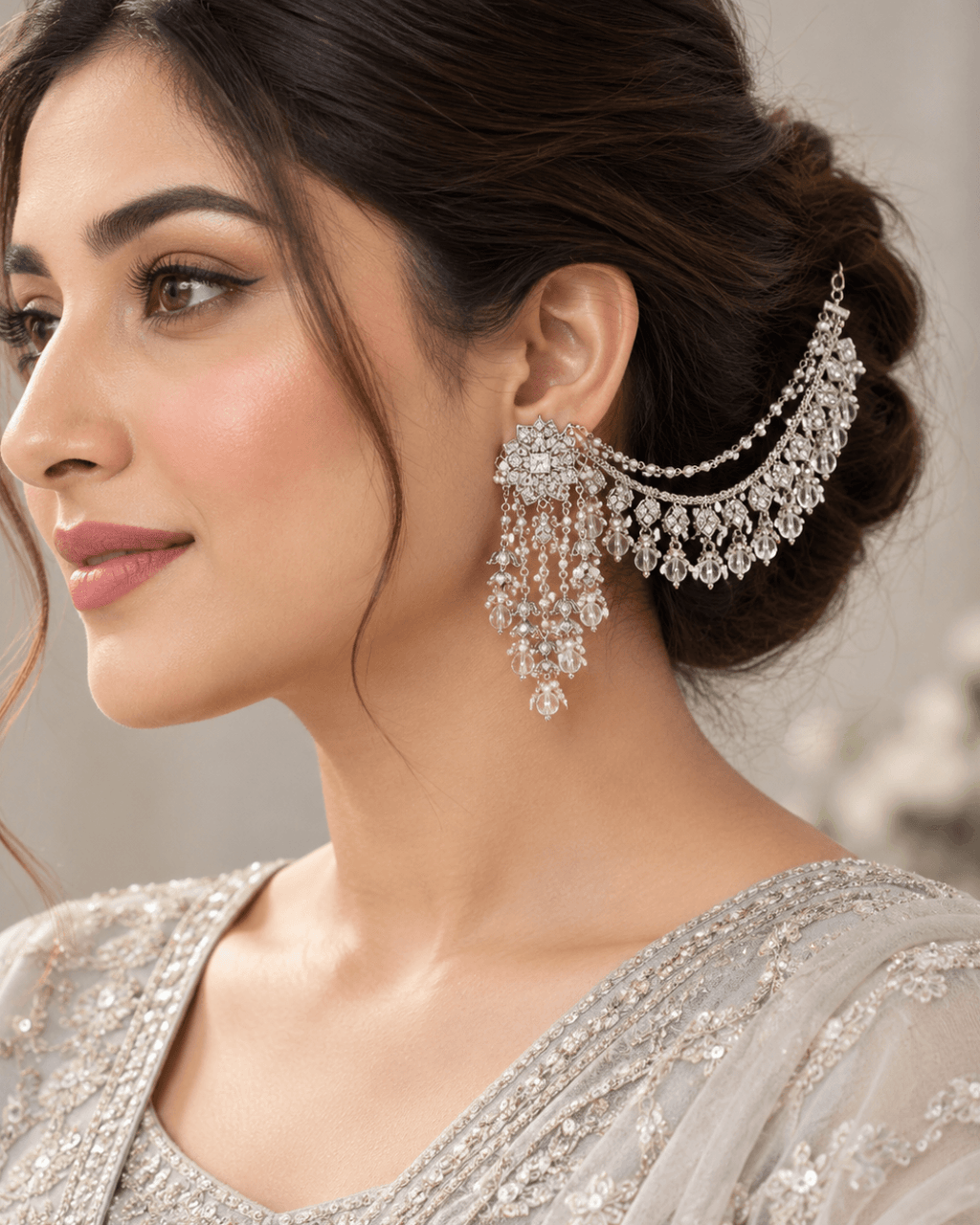 Royal Floral Sahara Earrings with Layered Hair Chains