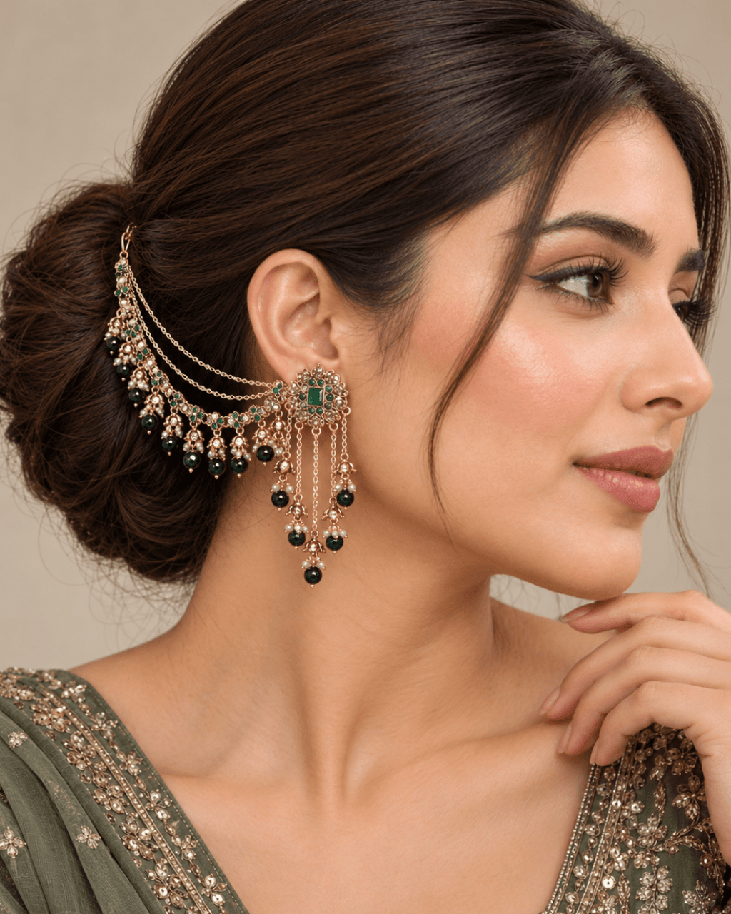 Layered Sahara Jhumka Earrings with Bead Drops