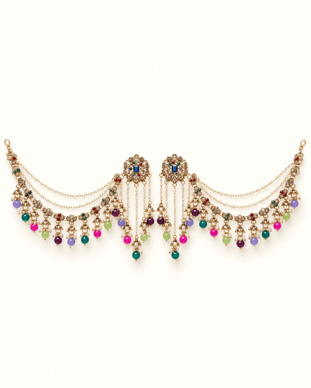 Layered Sahara Jhumka Earrings with Bead Drops