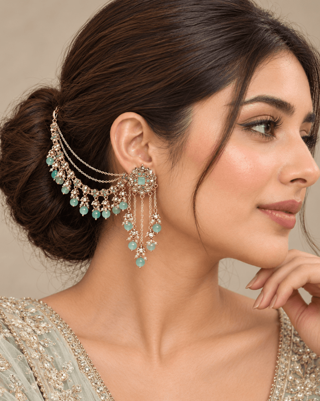 Layered Sahara Jhumka Earrings with Bead Drops