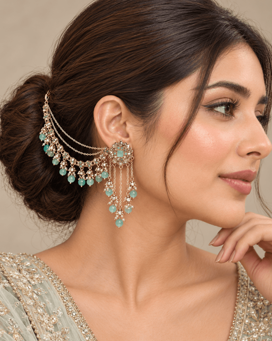 Layered Sahara Jhumka Earrings with Bead Drops