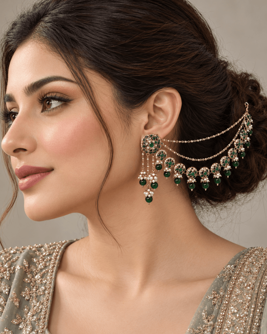 Circular Motif Sahara Jhumka Earrings with Bead Drops