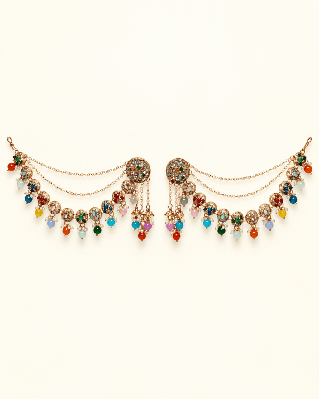 Circular Motif Sahara Jhumka Earrings with Bead Drops