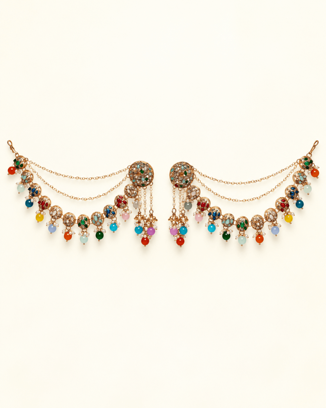 Circular Motif Sahara Jhumka Earrings with Bead Drops