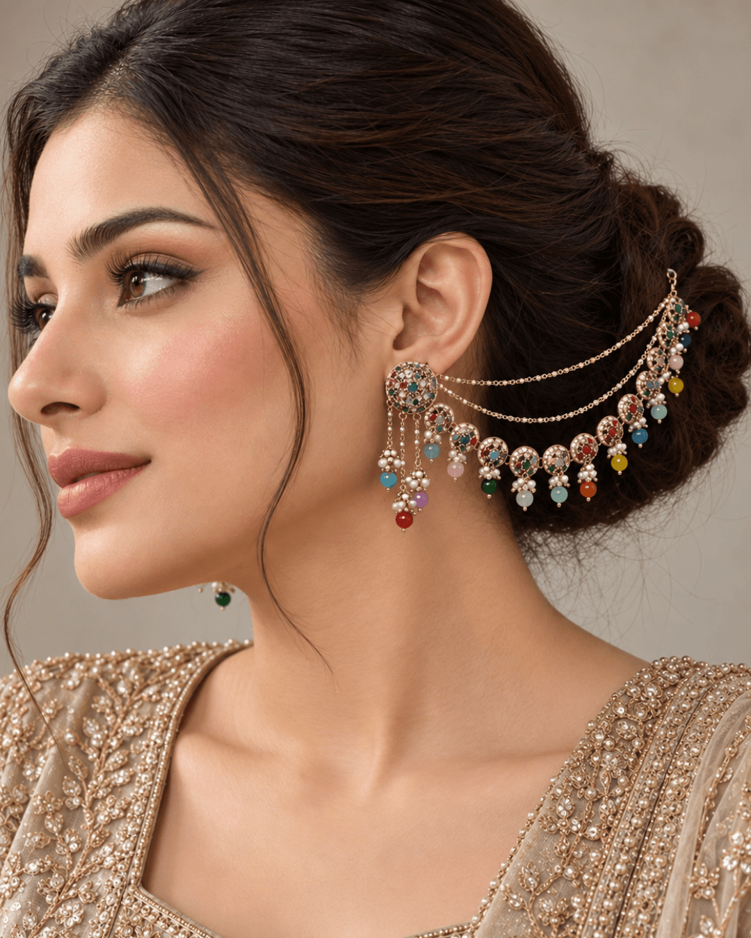 Circular Motif Sahara Jhumka Earrings with Bead Drops