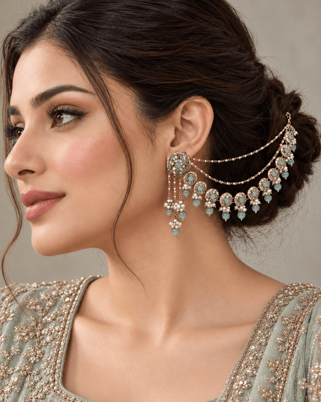 Circular Motif Sahara Jhumka Earrings with Bead Drops