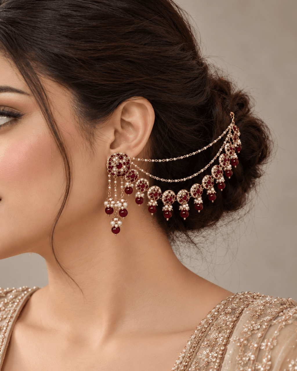 Circular Motif Sahara Jhumka Earrings with Bead Drops
