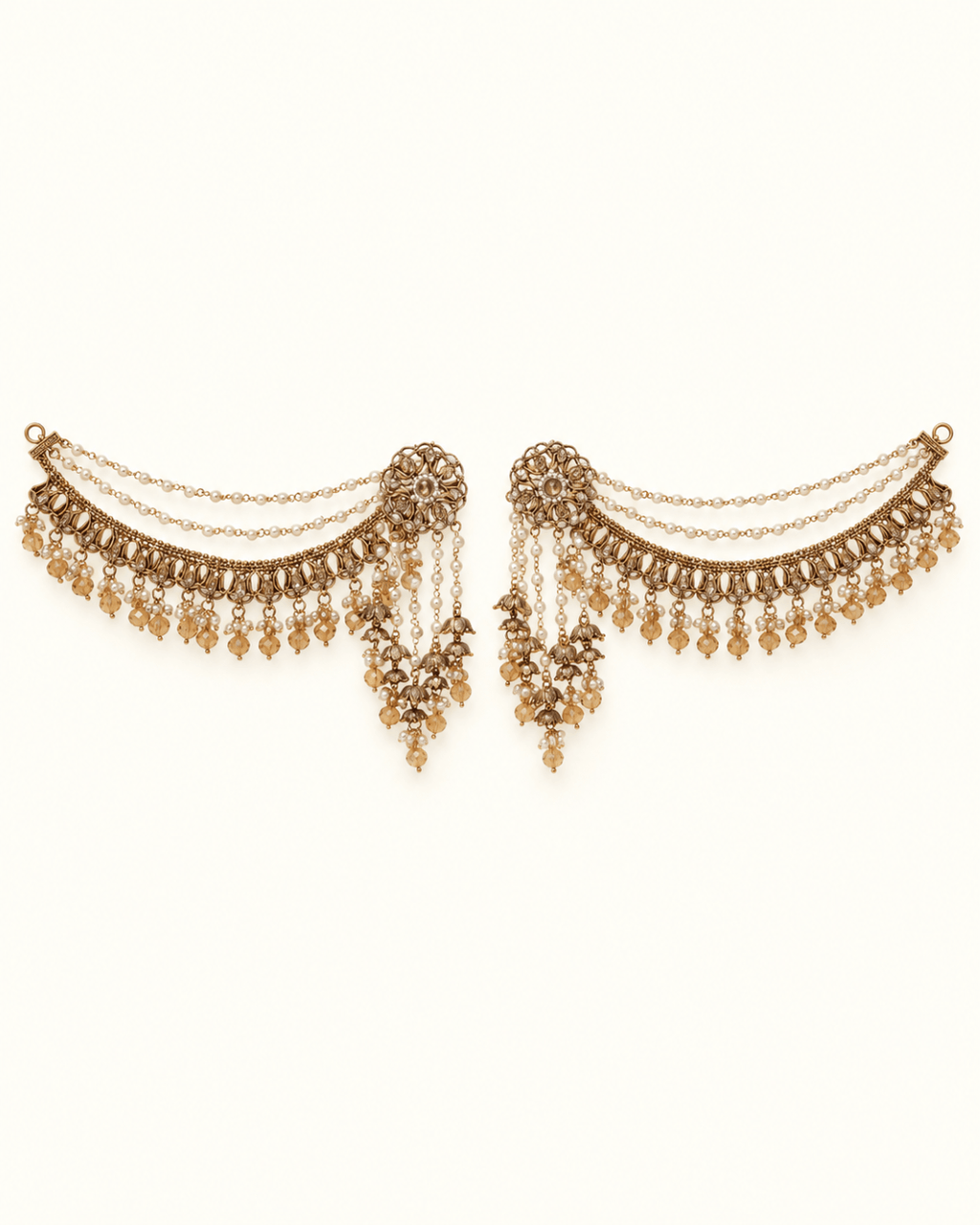 Layered Sahara Jhumka Earrings with Bead Drops