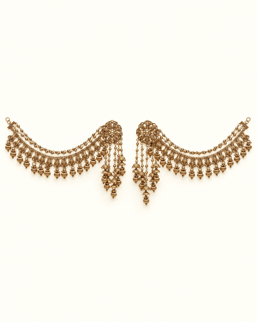 Layered Sahara Jhumka Earrings with Bead Drops