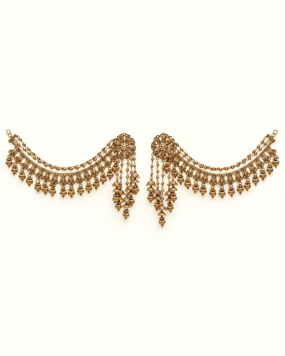 Layered Sahara Jhumka Earrings with Bead Drops
