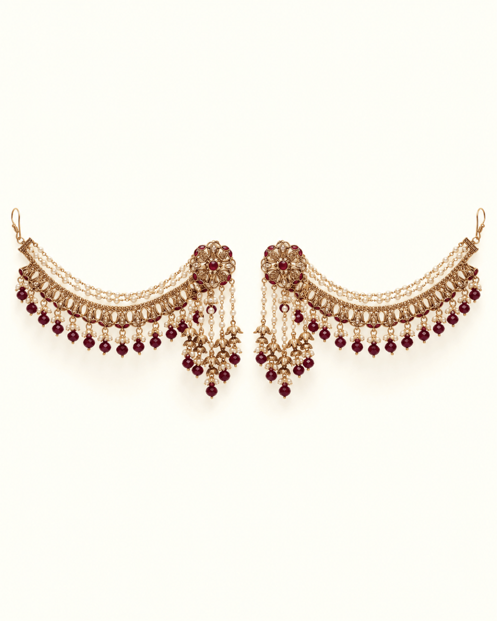 Layered Sahara Jhumka Earrings with Bead Drops