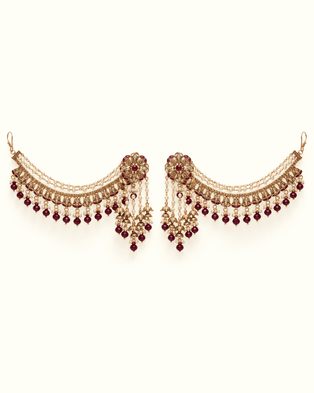 Layered Sahara Jhumka Earrings with Bead Drops