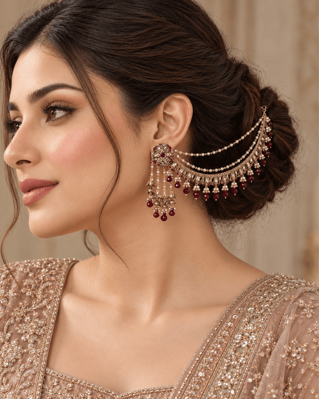 Layered Sahara Jhumka Earrings with Bead Drops