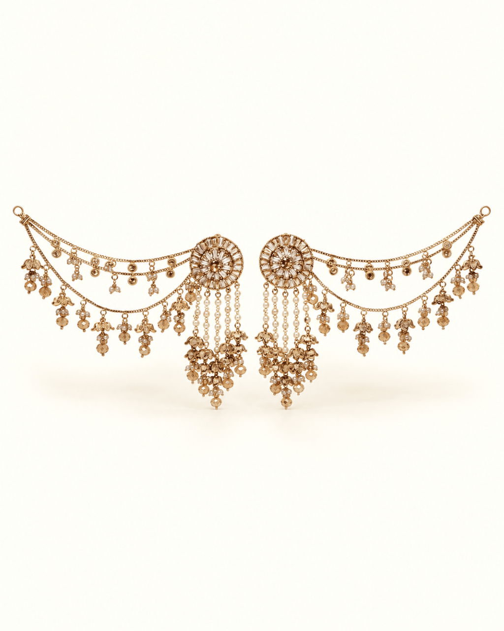 Round Stud Layered Sahara Jhumka Earrings with Bead Drops