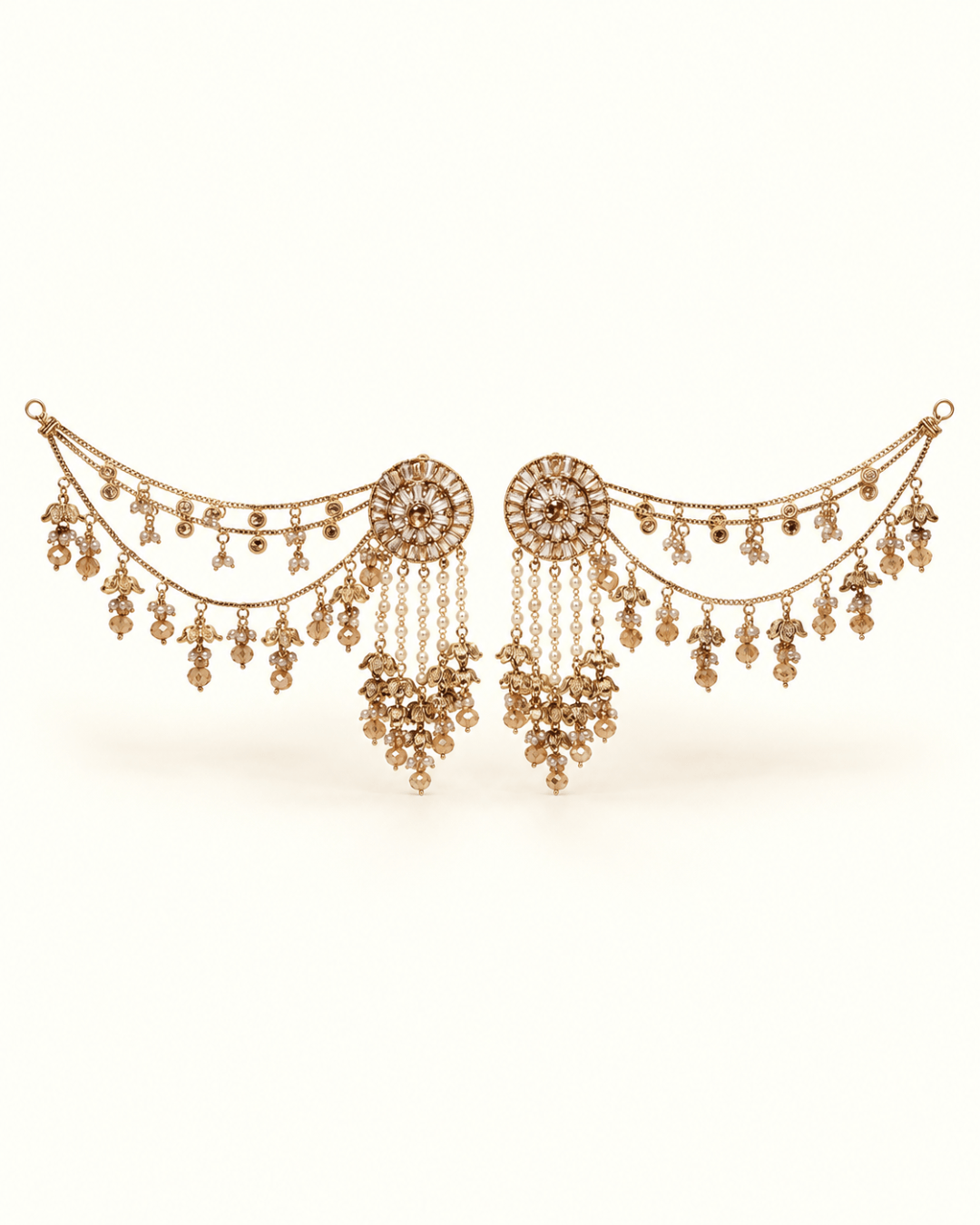 Round Stud Layered Sahara Jhumka Earrings with Bead Drops