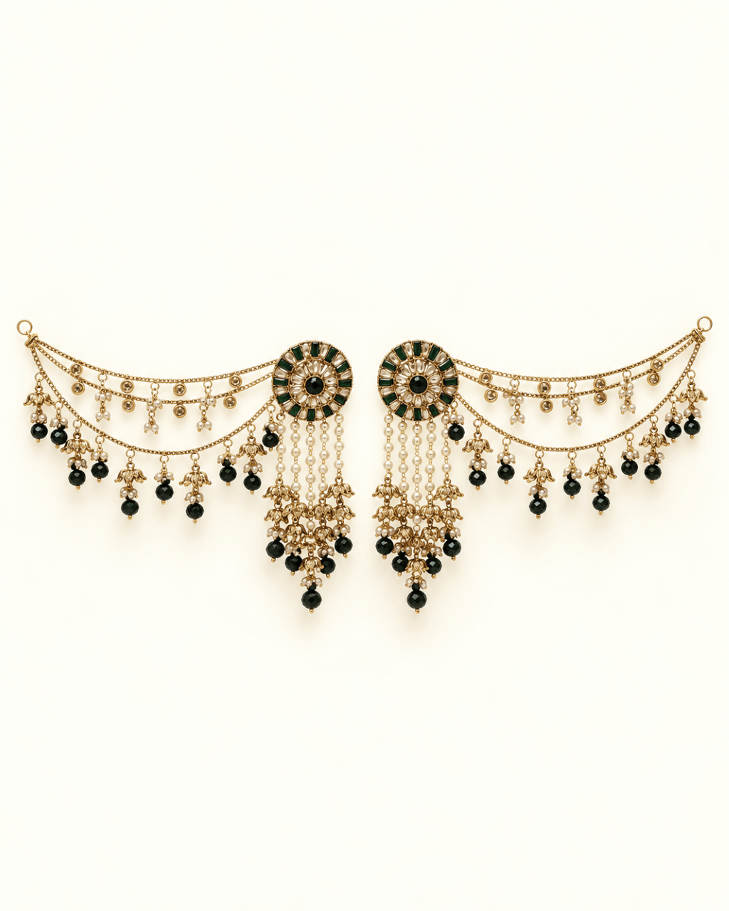 Round Stud Layered Sahara Jhumka Earrings with Bead Drops