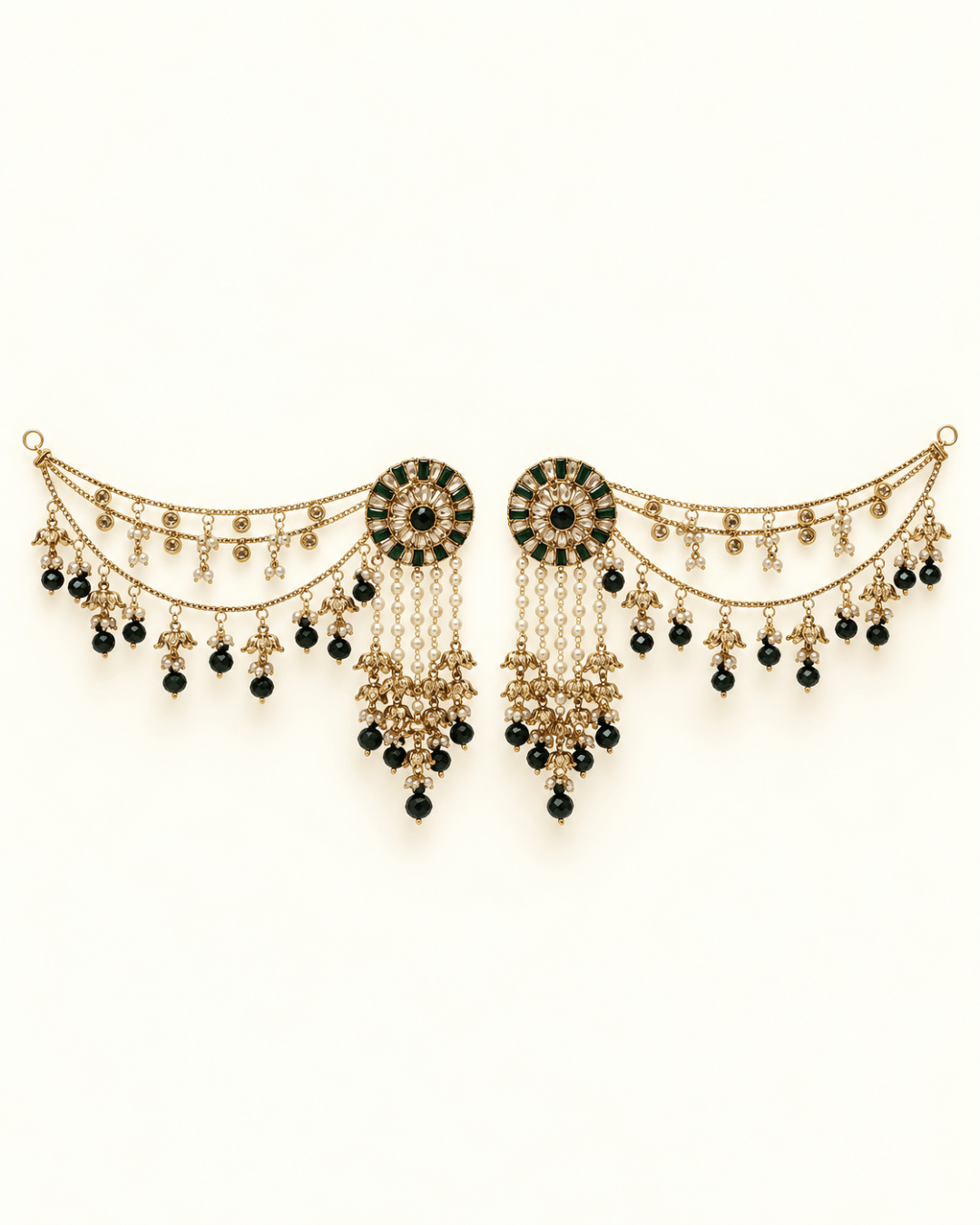 Round Stud Layered Sahara Jhumka Earrings with Bead Drops