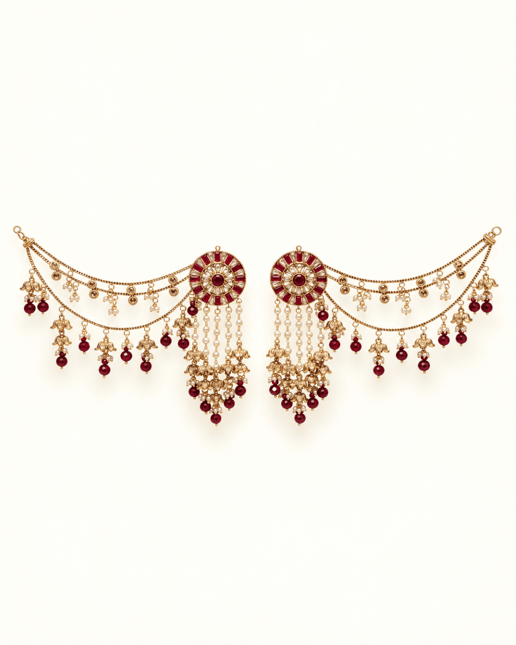 Round Stud Layered Sahara Jhumka Earrings with Bead Drops