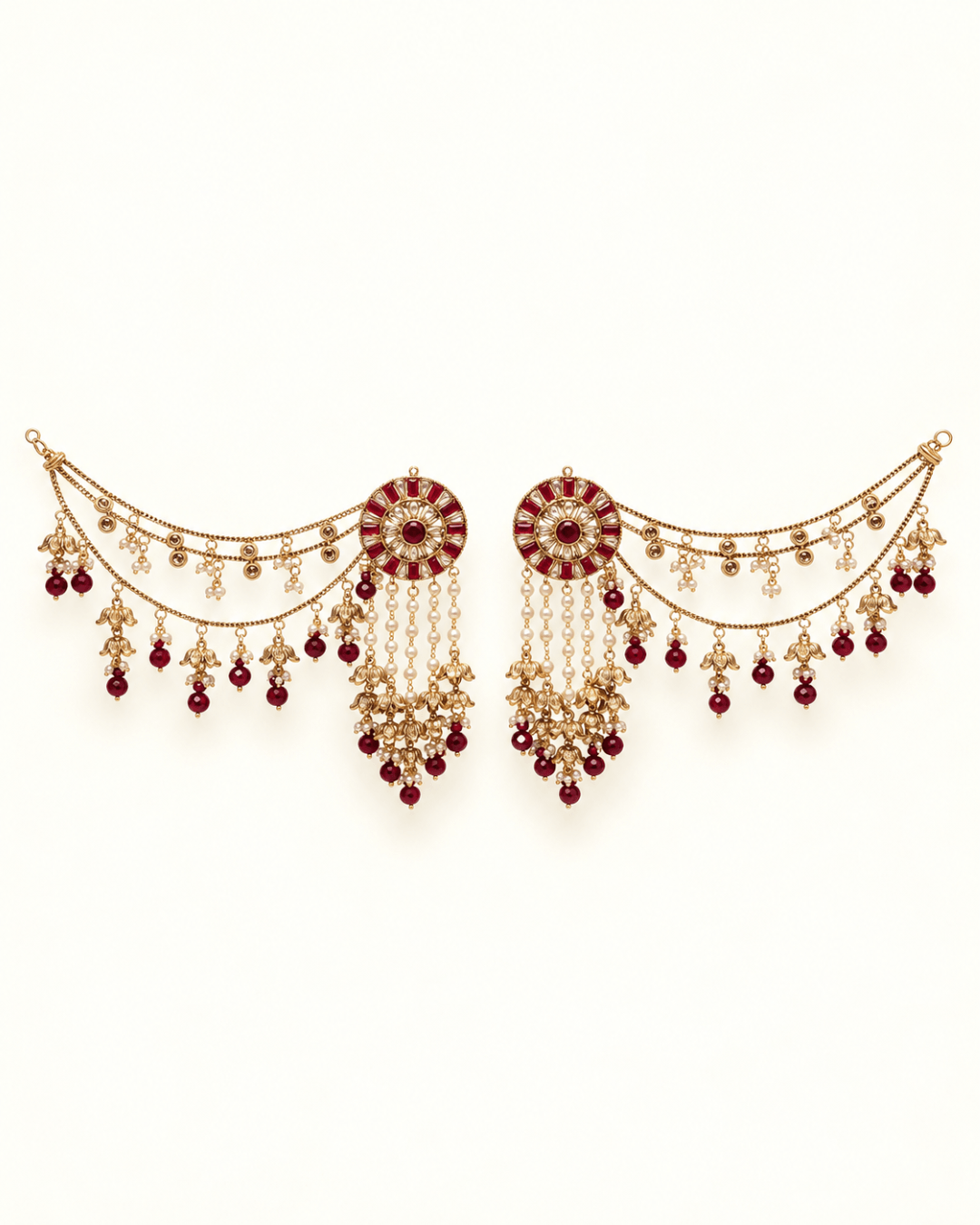 Round Stud Layered Sahara Jhumka Earrings with Bead Drops