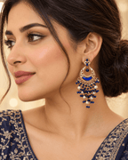 Kundan Style Chandbali Earrings with Pearl & Bead Drops